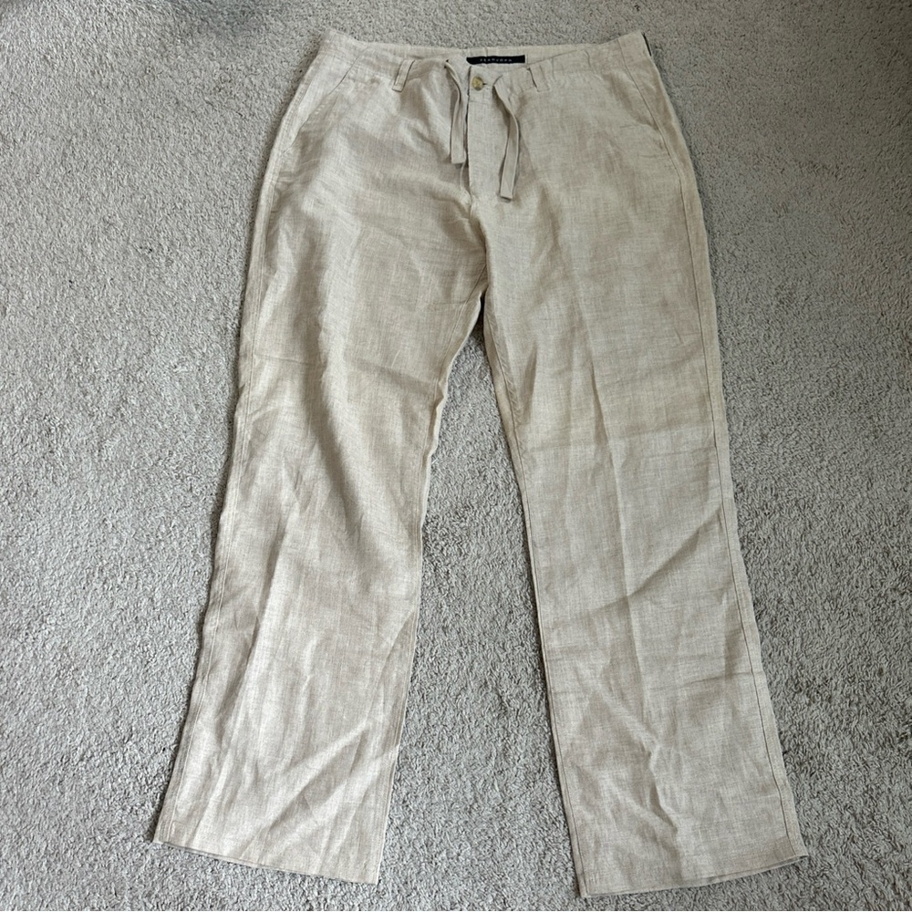 Sean John Light Tan Linen Drawstring Chinos inseam 34